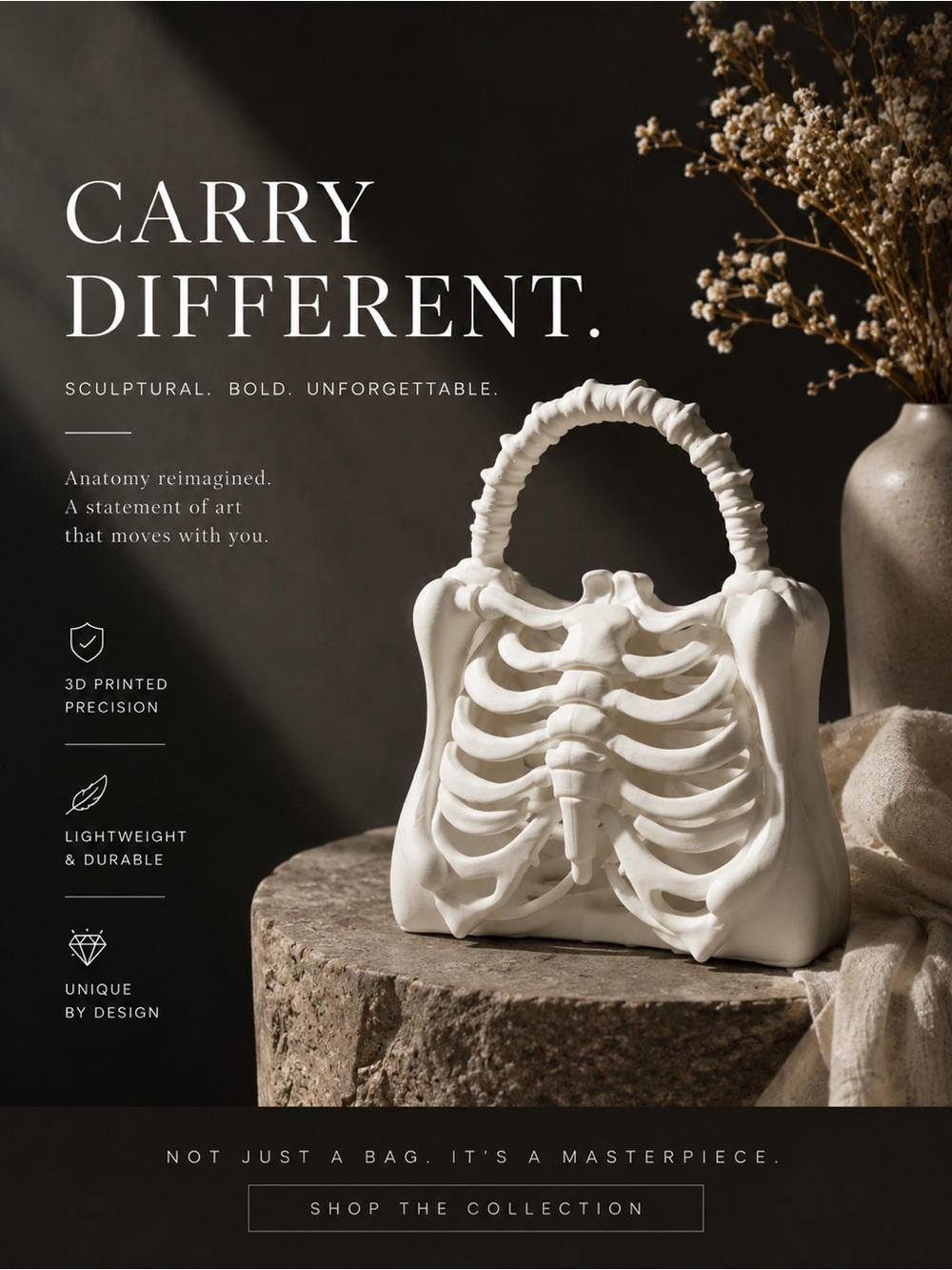 Sculptural White Mini Ribcage Bag - Designer-Inspired Mini Bag